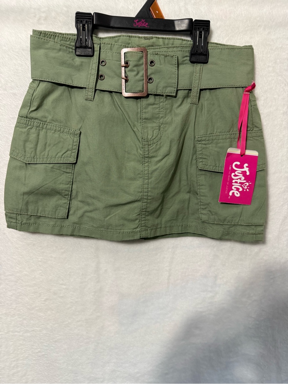 Justice Olive Green Cargo Mini Skirt with Belt